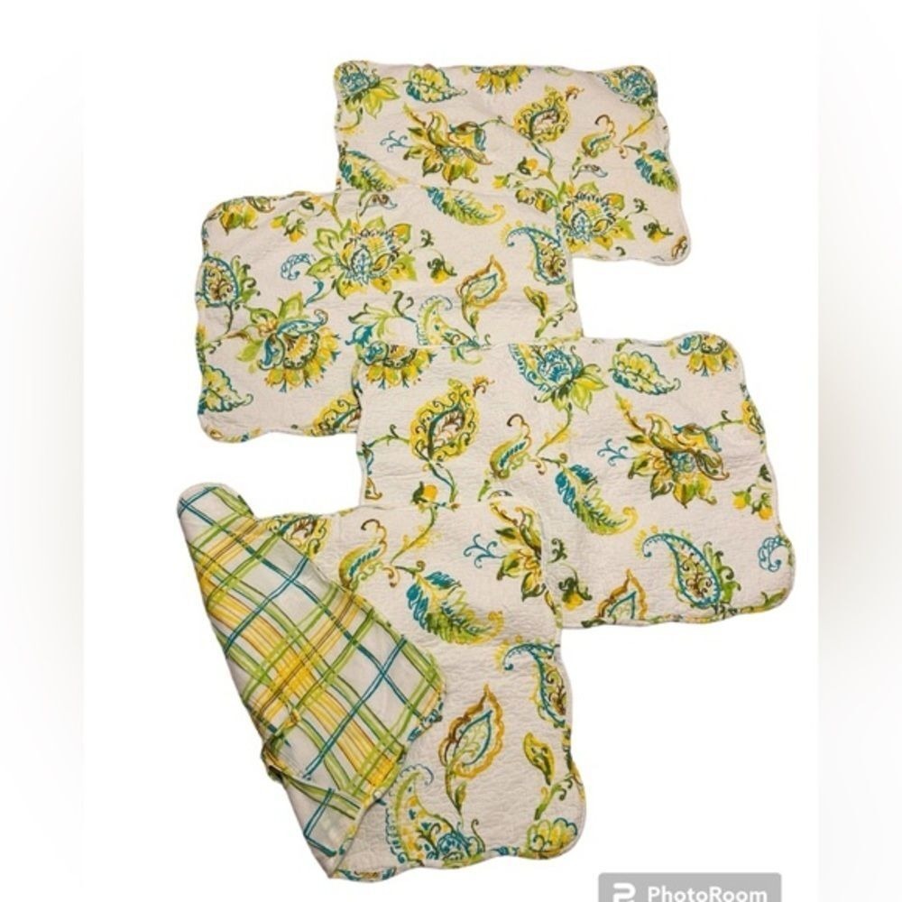 Cottage Butter yellow set of 4 standard quilted pillow shams Scalloped floral